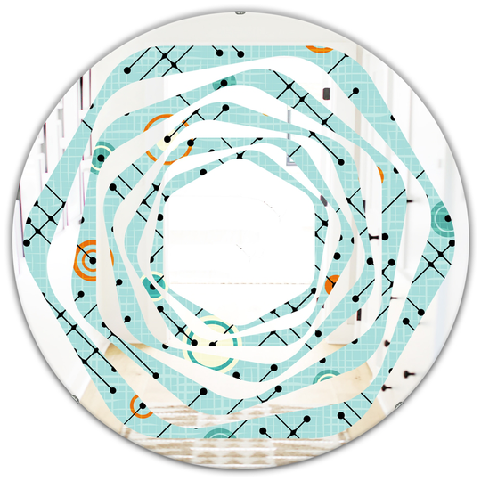 Designart Round 24-in Blue Retro Abstract Design XIV Polished Wall Mirror