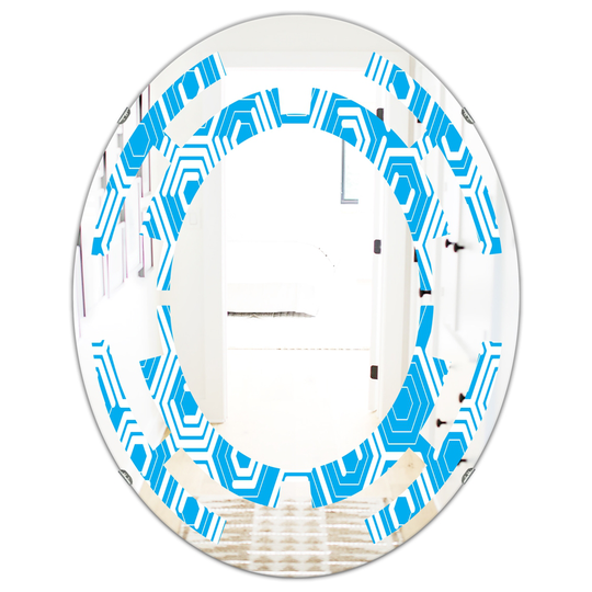 Designart Blue 31.5-in L x 23.7-in W Oval Retro Hexagon Pattern VII Modern Polished Wall Mirror