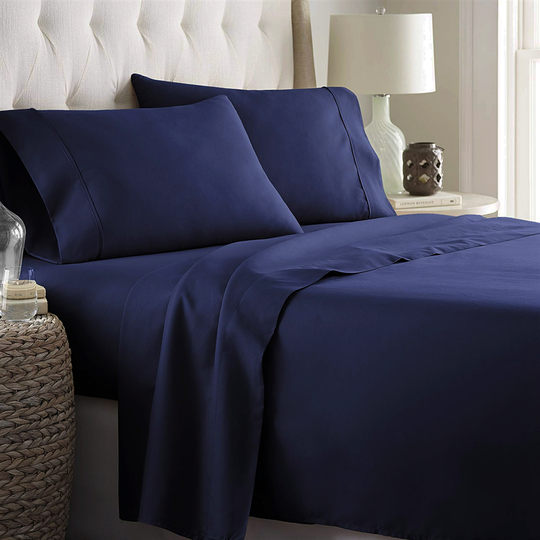 Marina Decoration King Cotton Blend 4-Piece Bed Sheets - Navy Blue