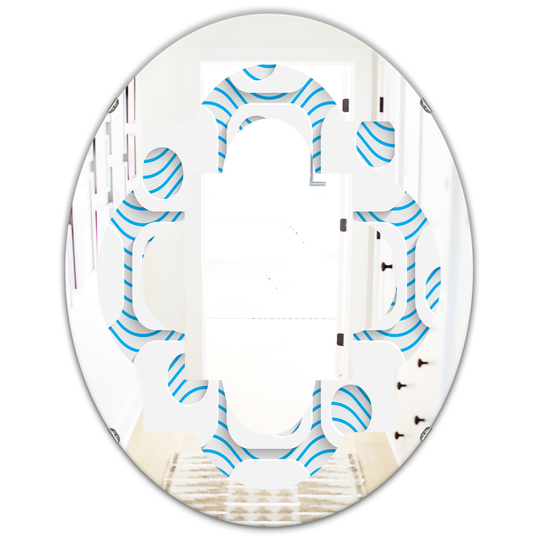Designart 31.5-in L x 23.7-in W Oval 3D Blue and White Pattern III Polished Wall Mirror