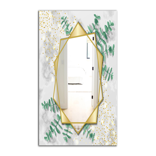 Designart Glamorous Eucalyptus Tree Rectangular 35.4-in L x 23.6-in W Polished Glam Gold Wall Mounted Mirror