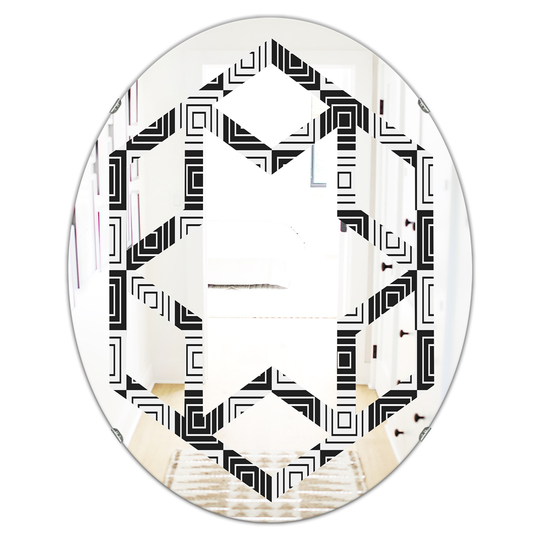 Designart 31.5-in x 23.7-in Monochrome Geometric Pattern XI Modern Oval Mirror in Black