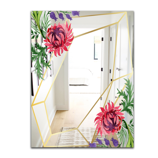 Designart Efflorescent Gold Simple 17 Rectangular 35.4-in L x 23.6-in W Polished Country Red Wall Mounted Mirror