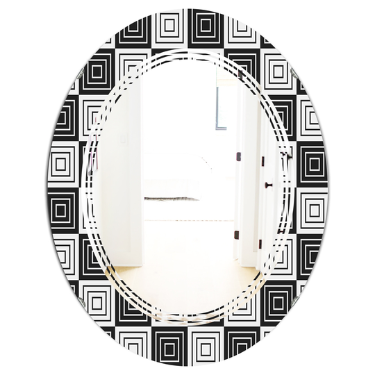 Designart Monochrome Geometric Pattern XI Modern Oval Mirror - Black