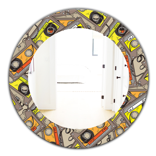 Designart 24-in x 24-in Grey/Silver Pattern of Vintage Audio Cassettes Modern Mirror