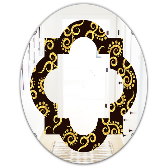 Designart Oval 31.5-in L x 23.7-in W Gold and Black Swirl II Polished Wall Mirror