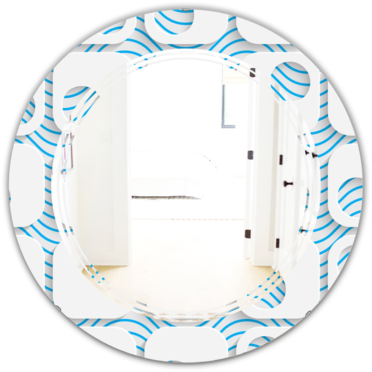 Designart 24-in Round 3D Blue and White Pattern III Polished Wall Mirror