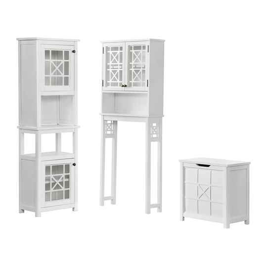 Alaterre Derby 27-in W x 37-in H x 8-in D White Pine Freestanding Linen Cabinet with Hitch, Over the Toilet Etagere and Hamper