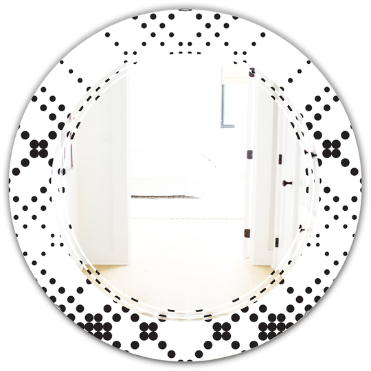 Designart White 24-in Round Retro Geometrical Abstract Minimal Pattern IX Polished Wall Mirror