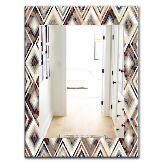 Designart Canada 35.4-in L x 23.6-in W Rectangle Blue and Brown Vintage Diamond Pattern Polished Wall Mirror
