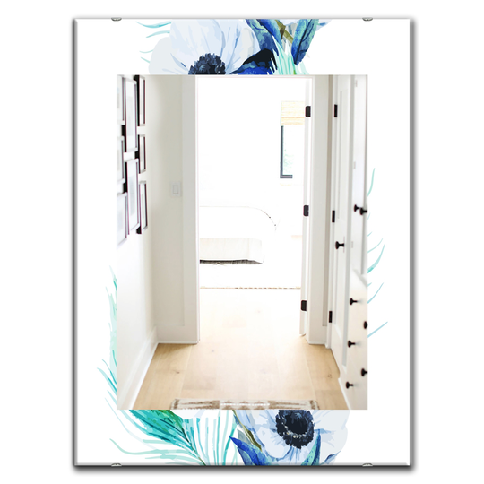 Designart Canada 35.4-in L x 23.6-in W Rectangle Anemones and Peacock Feathers Polished Wall Mirror
