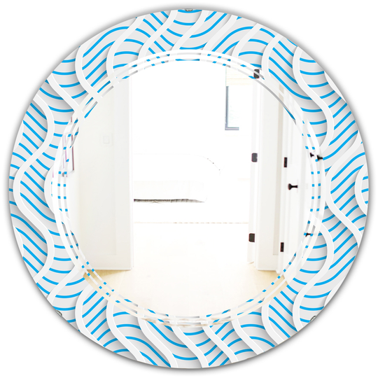 Designart Round 24-in 3D Light Blue and White Pattern II Polished Wall Mirror