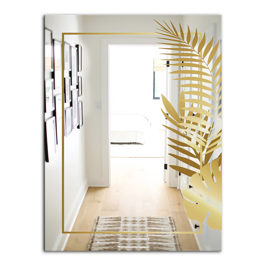 Designart Capital Gold Botanical Bliss 7 Rectangular 35.4-in L x 23.6-in W Polished Glam Wall Mounted Mirror