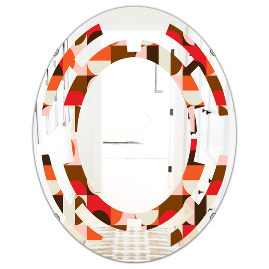 Designart 31.5-in x 23.7-in Retro Geometric Design II Modern Oval Wall Mirror - Red