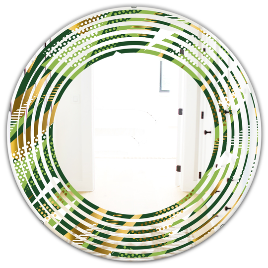 Designart 24-in x 24-in Triangular Gold and Green Design I Modern Round Mirror