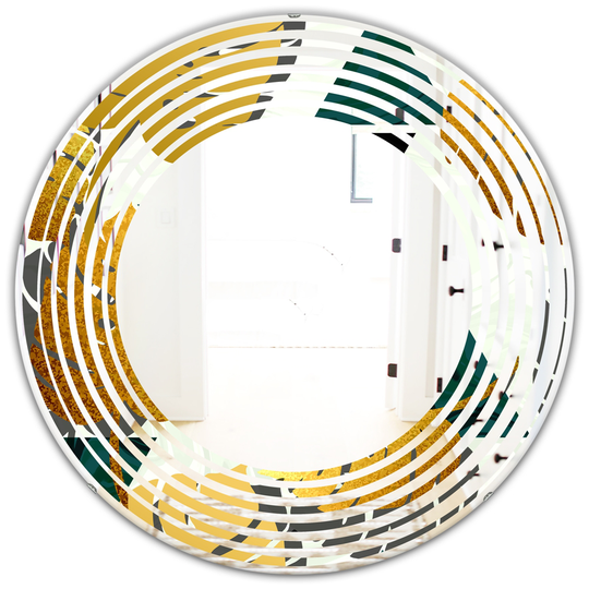 Designart 24-in x 24-in Golden Foliage V Modern Round Mirror in Multi-Colour