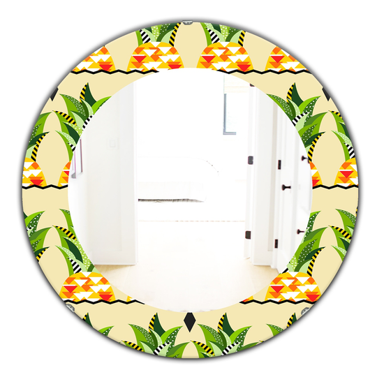 Designart Canada 24-in L x 24-in W Round Green and Yellow Tropical Mood Foliage Polished Wall Mirror
