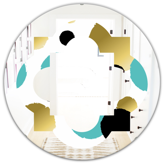 Designart 24-in x 24-in Gold and Blue Circles Modern Round Wall Mirror