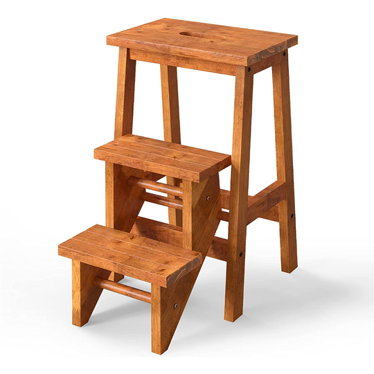 Costway 3-Step 200-lb Capacity Brown Wood Foldable Step Stool