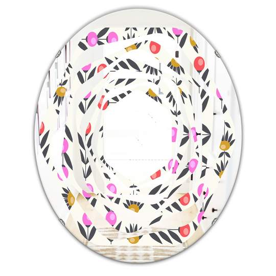 Designart 31.5-in L x 23.7-in W Multicolour Oval Retro Abstract Floral Design XI Polished Wall Mirror