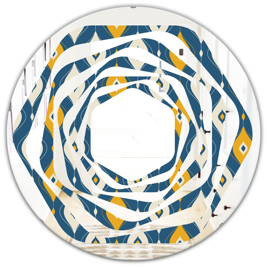 Designart 24-in Blue Round Retro Abstract Pattern II Polished Wall Mirror