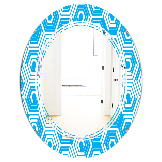 Designart Oval Blue 31.5-in L x 23.7-in W Retro Hexagon Pattern VII Polished Wall Mirror