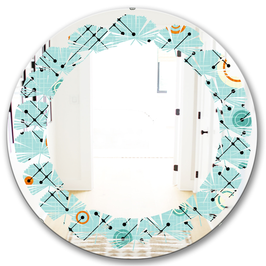 Designart Round 24-in Blue Retro Abstract Design XIV Modern Polished Wall Mirror