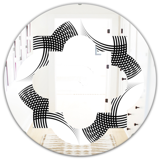 Designart 24-in Black Round Monochrome Geometric Pattern IX Polished Wall Mirror