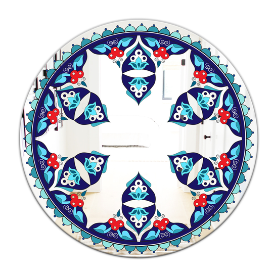 Designart Round 24-in L x 24-in W Polished Eclectic Blue/Red Wall Mounted Mirror