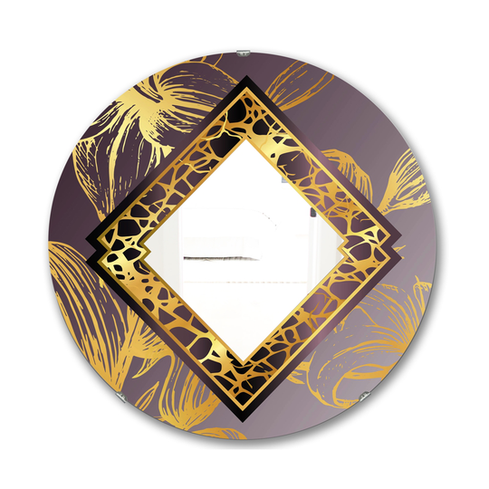 Designart Marbled Marvellous 2 Round 24-in L x 24-in W Polished Glam Gold Wall Mounted Mirror