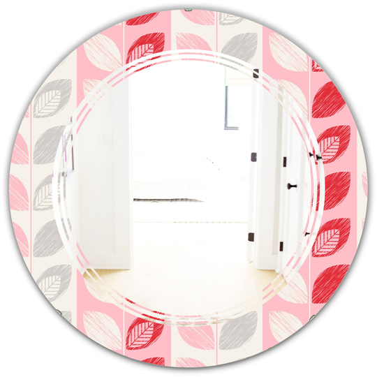 Designart Botanical Retro Design I Modern Round Decorative Mirror in Pink