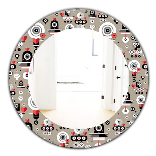 Designart 24-in x 24-in Grey/Silver Pattern Amusing Lovers Robots Modern Mirror