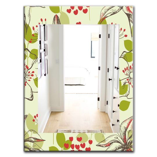 Designart Canada 35.4-in L x 23.6-in W Rectangle Small Bird Lilies and Little Hearts Polished Wall Mirror