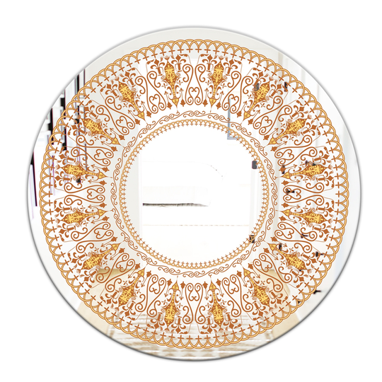Designart Bohemian Brown Pattern Round 24-in L x 24-in W Polished Eclectic Bronze Wall Mounted Mirror