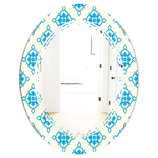 Designart 31.5-in L x 23.7-in W Blue Oval Retro Ornamental Pattern I Polished Wall Mirror
