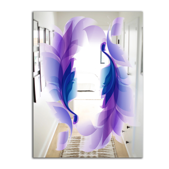 Designart Feathers Rectangular 35.4-in L x 23.6-in W Polished Eclectic Purple Wall Mounted Mirror