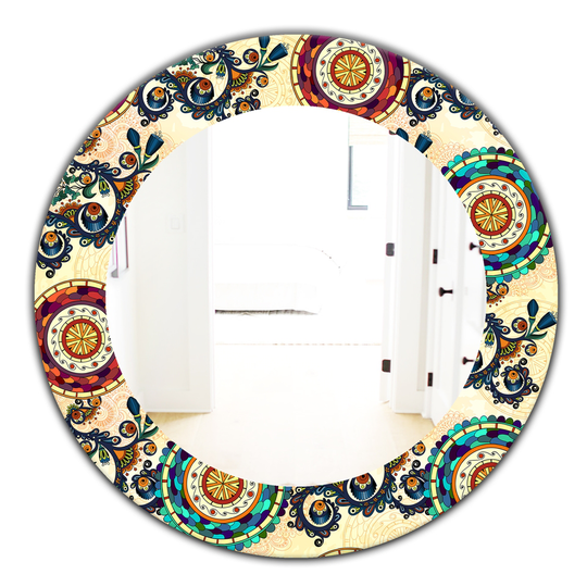 Designart 24-in x 24-in Yellow/Gold Floral Paisley Ethnic Bohemian and Eclectic Mirror