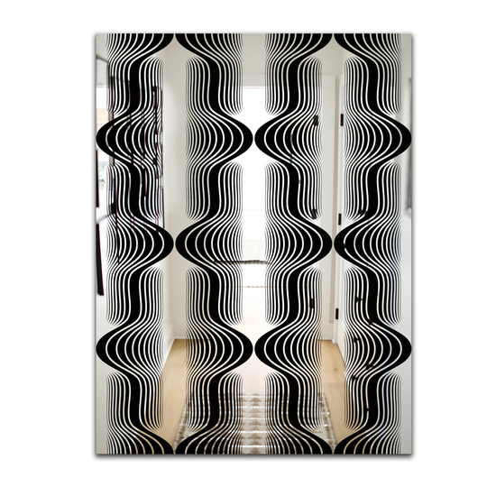 Designart Capital Gold Lively 7 Rectangular 35.4-in L x 23.6-in W Polished Mid-Century Black Wall Mounted Mirror