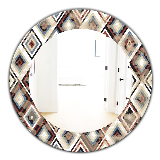 Designart Canada 24-in L x 24-in W Round Blue and Brown Vintage Diamond Pattern Polished Wall Mirror