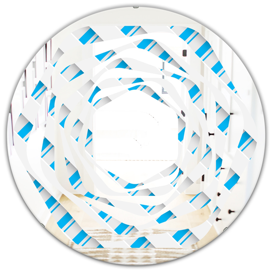 Designart Round 24-in 3D White and Blue Pattern VI Polished Wall Mirror
