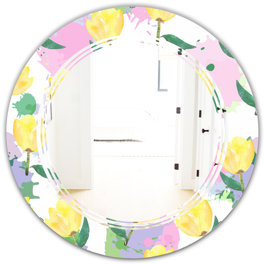 Designart Floral Pattern with Flowers Cottage Round Wall Mirror in Pink