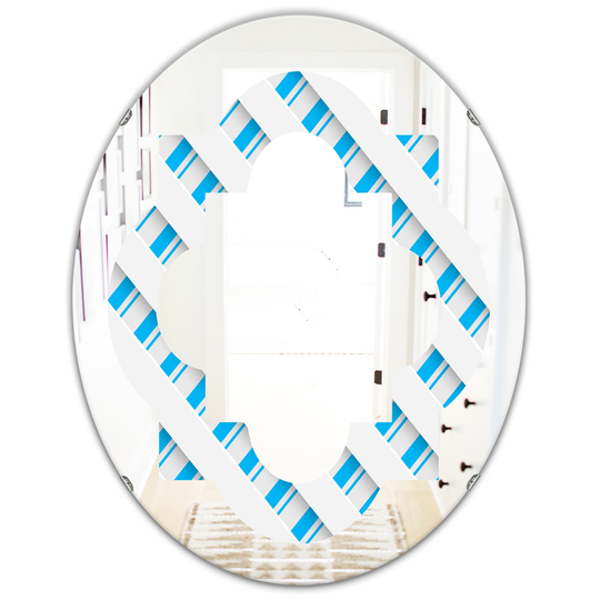 Designart 31.5-in L x 23.7-in W Oval 3D White and Blue Pattern VI Polished Wall Mirror