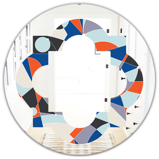 Designart 24-in Round Orange Retro Geometric Grid IV Polished Wall Mirror