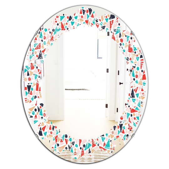 Designart Oval Multicolour 31.5-in L x 23.7-in W Retro Abstract Pattern Design II Polished Wall Mirror