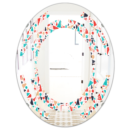 Designart Multicolour Oval 31.5-in L x 23.7-in W Retro Abstract Pattern Design II Polished Wall Mirror