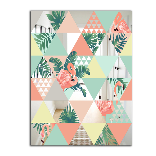 Designart Tropical Mood Pink 2 Rectangular 35.4-in L x 23.6-in W Polished Mid-Century Wall Mounted Mirror