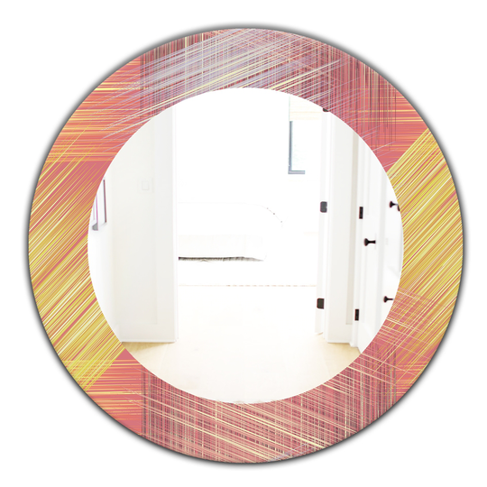 Designart Canada 24-in L x 24-in W Round Yellow and Pink Striped Pattern Polished Wall Mirror
