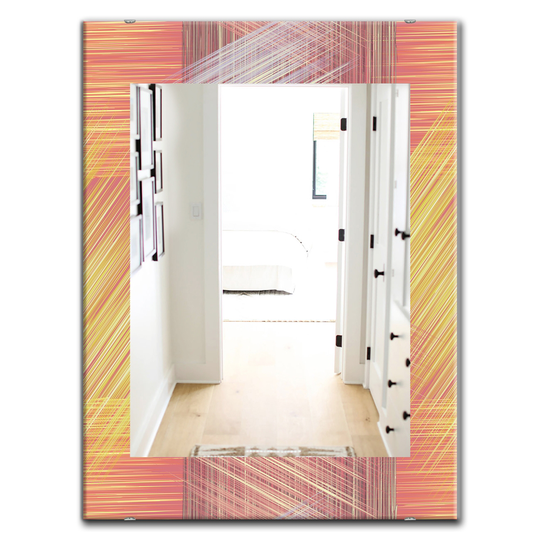 Designart Canada 35.4-in L x 23.6-in W Rectangle Yellow and Pink Striped Pattern Polished Wall Mirror