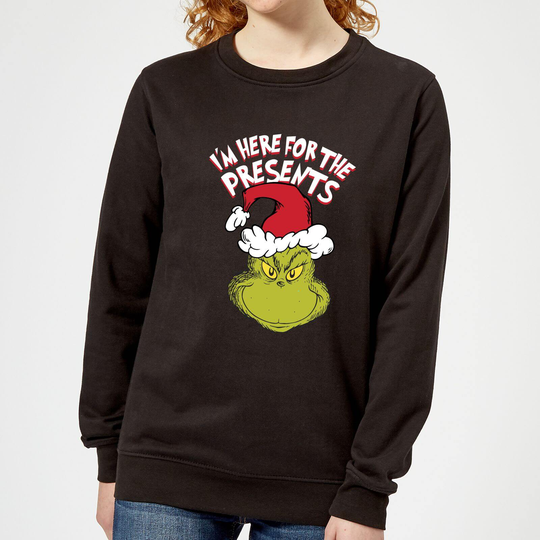 The Grinch Im Here for The Presents Women's Christmas Jumper - Black - S