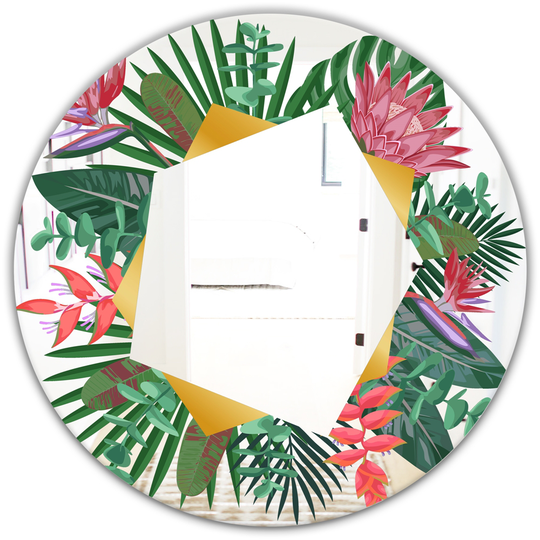 Designart Efflorescent Gold Abundance 1 Round 24-in L x 24-in W Polished Country Green Wall Mounted Mirror